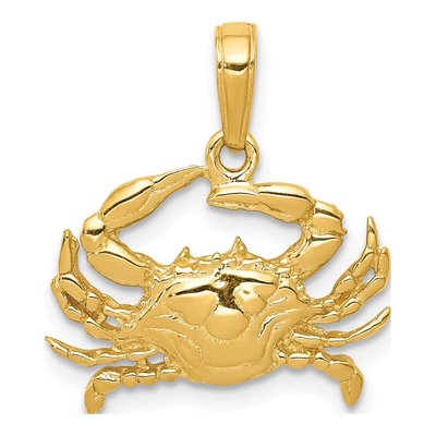 14K Yellow Gold Blue Crab Pendant