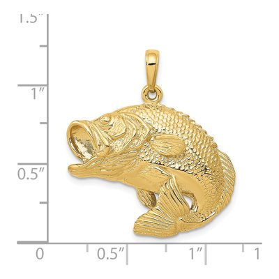 14K Yellow Gold Large Jumping Bass Fish Pendant – view 5