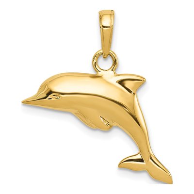 14K Yellow Gold 3-D Puffed Dolphin Pendant – view 4