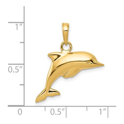 14K Yellow Gold 3-D Puffed Dolphin Pendant – view 6