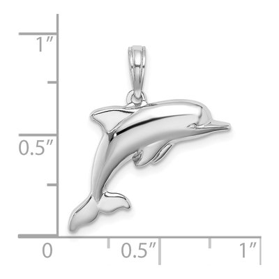 14K White Gold 3D Puffed Dolphin Pendant – view 4