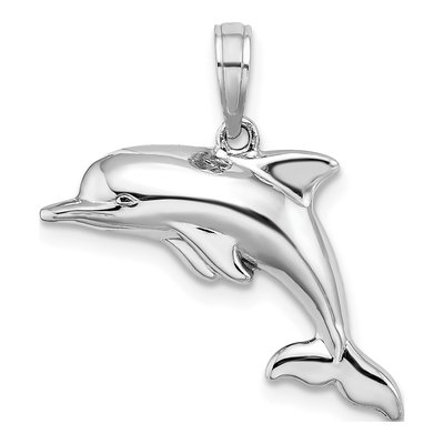 14K White Gold 3D Puffed Dolphin Pendant – view 5