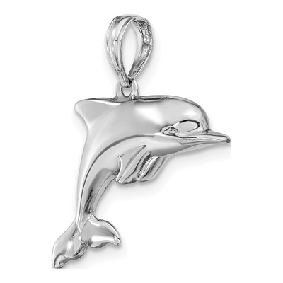 14K White Gold 3D Puffed Dolphin Pendant – view 6