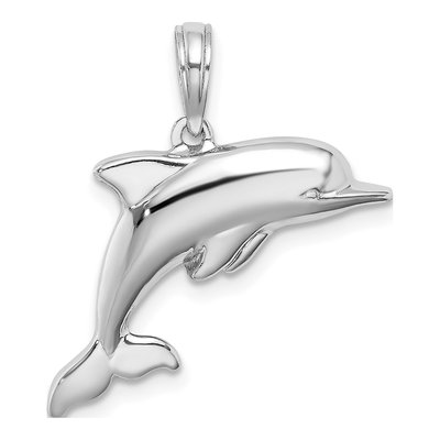 14K White Gold 3D Puffed Dolphin Pendant