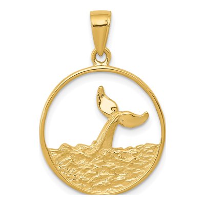 14K Yellow Gold Whale Tail Circle Pendant