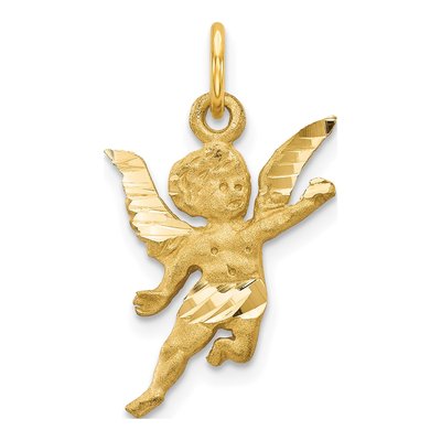 14K Yellow Gold Diamond-Cut Angel Pendant