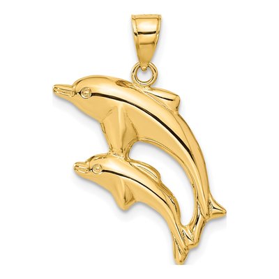 14K Yellow Gold Dolphin Pair Pendant – view 4