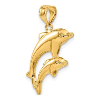 14K Yellow Gold Dolphin Pair Pendant – view 6
