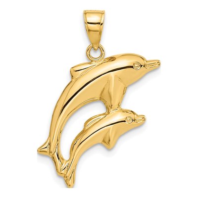 14K Yellow Gold Dolphin Pair Pendant