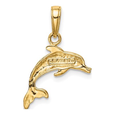 14K Yellow Gold Dolphin Jumping Pendant – view 5
