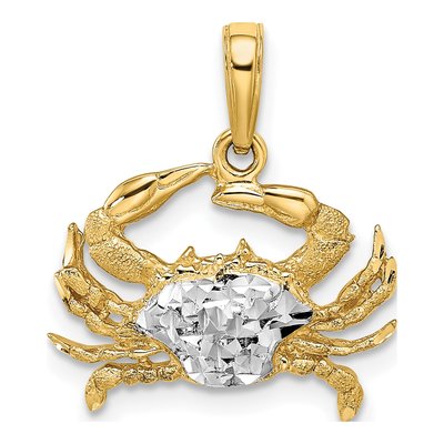 14K Yellow Gold Diamond-Cut Blue Crab Pendant