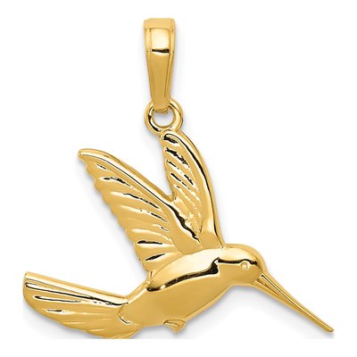 14K Yellow Gold Hummingbird Flight Pendant