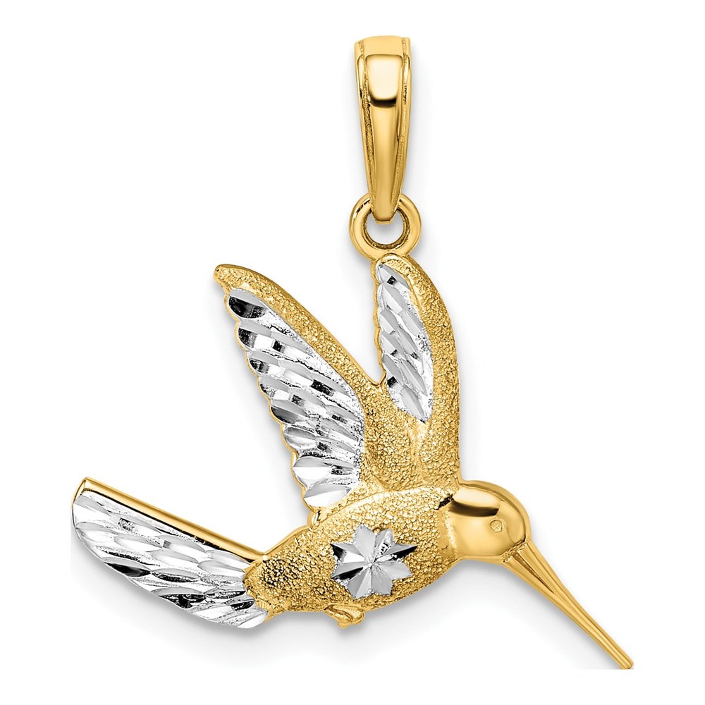 14K Yellow & Rhodium Diamond-Cut Hummingbird Pendant