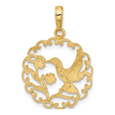 14K Yellow Gold Hummingbird Flower Pendant – view 4