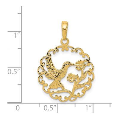 14K Yellow Gold Hummingbird Flower Pendant – view 5