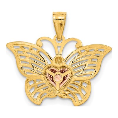 14K Two-Tone Gold Butterfly Heart Pendant – view 4