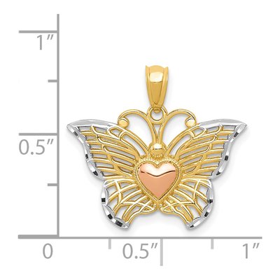 14K Two-Tone Gold Butterfly Heart Pendant – view 5