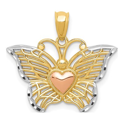 14K Two-Tone Gold Butterfly Heart Pendant