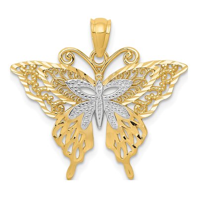 14K Yellow Gold Diamond-Cut Butterfly Pendant