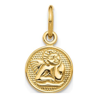 14K Yellow Gold Small Angel Round Charm