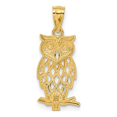 14K Yellow Gold Diamond-Cut Owl Pendant – view 4