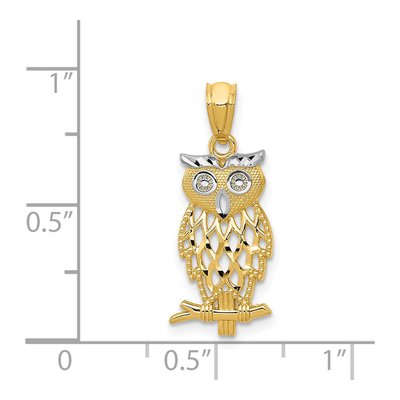 14K Yellow Gold Diamond-Cut Owl Pendant – view 5