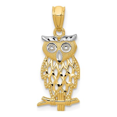 14K Yellow Gold Diamond-Cut Owl Pendant