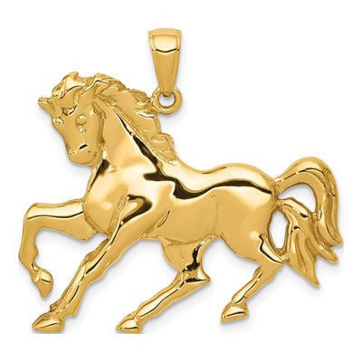 14K Yellow Gold Galloping Horse Pendant