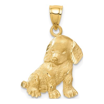 14K Yellow Gold Diamond-Cut Dog Pendant