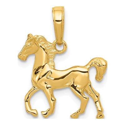 14K Yellow Gold Standing Horse Pendant