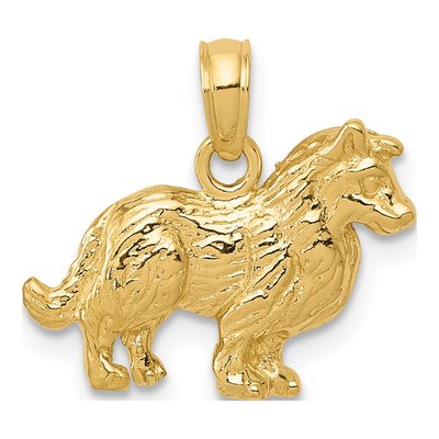 14K Yellow Gold Collie Dog Pendant