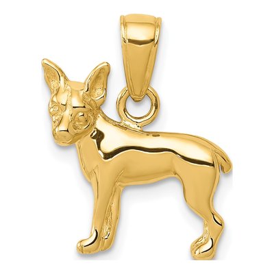 14K Yellow Gold Chihuahua Dog Pendant