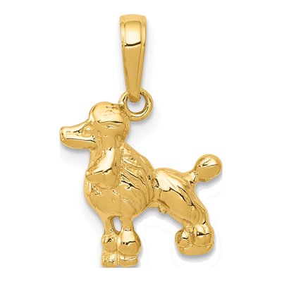 14K Yellow Gold Poodle Dog Pendant