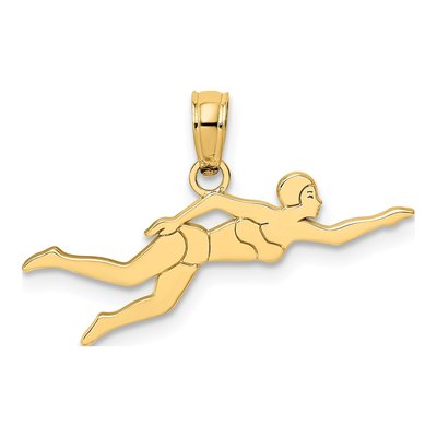 14K Yellow Gold Female Swimmer Pendant