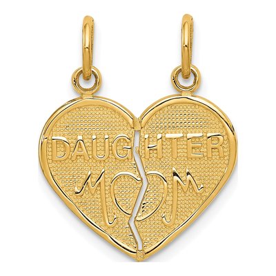 14K Yellow Gold Mom-Daughter Break-Apart Heart Charm