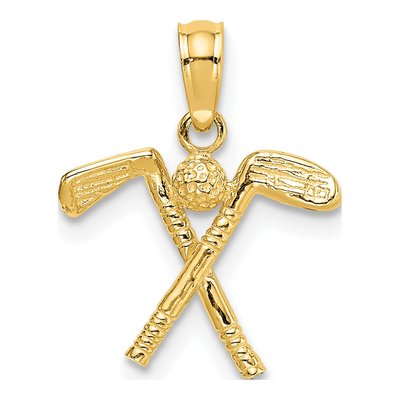 14K Yellow Gold Golf Clubs Ball Pendant