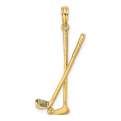 14K Yellow Gold Golf Clubs Ball Pendant