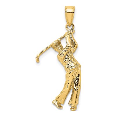 14K Yellow Gold 3D Golfer Swing Charm