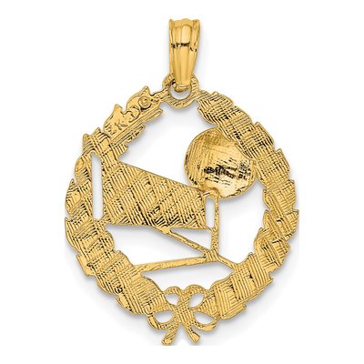 14K Yellow Gold Volleyball Leaf Circle Charm – view 5