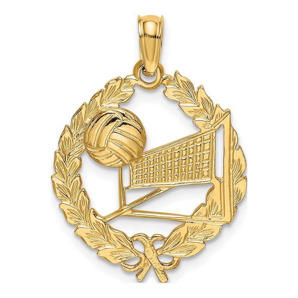 14K Yellow Gold Volleyball Leaf Circle Charm
