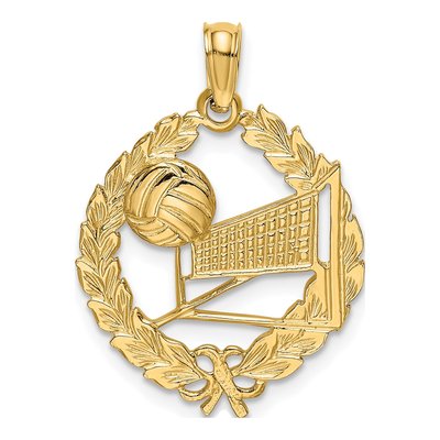 14K Yellow Gold Volleyball Leaf Circle Charm