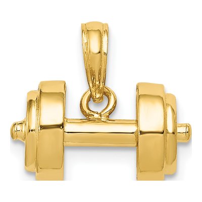 14K Yellow Gold 3-D Barbell Pendant
