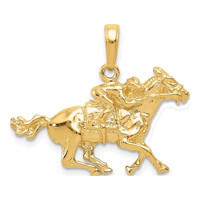 14K Yellow Gold Jockey on Horse Pendant
