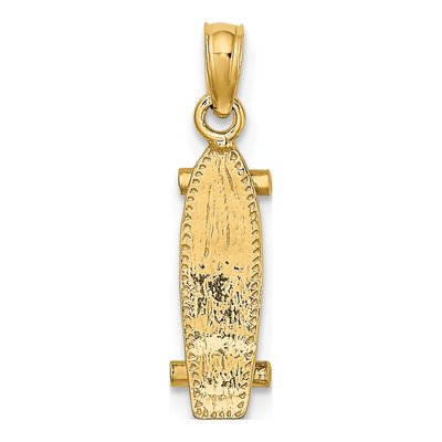14K Yellow Gold 3-D Skateboard Pendant