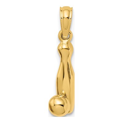 14K Yellow Gold 3D Bowling Pin Ball Charm