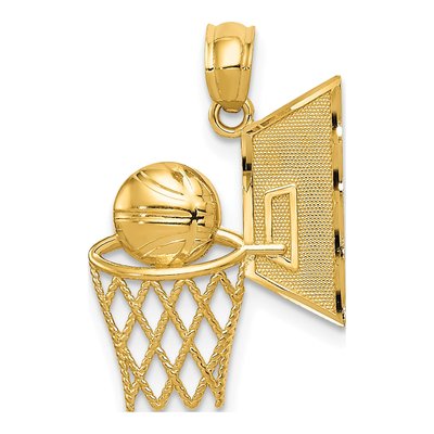 14K Yellow Gold Basketball Hoop Pendant