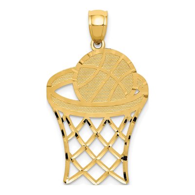 14K Yellow Gold Basketball Hoop Pendant