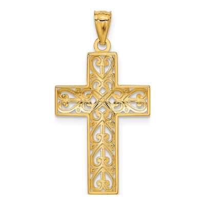 14K Yellow Gold Diamond-Cut Filigree Cross Pendant – view 4