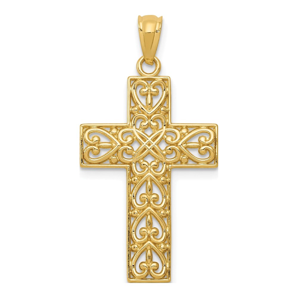 14K Yellow Gold Diamond-Cut Filigree Cross Pendant
