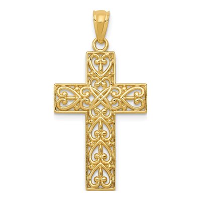 14K Yellow Gold Diamond-Cut Filigree Cross Pendant